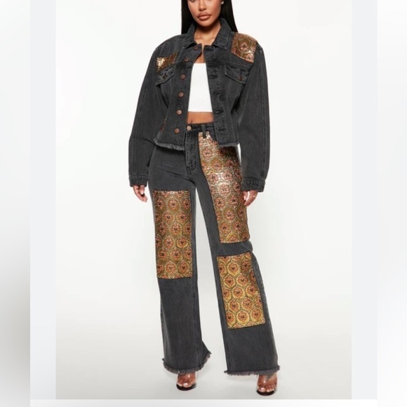 Fashion Nova Floral Brocade Wide Leg Jeans women 7 Y2K festival rodeo boho retro - Picture 8 of 12